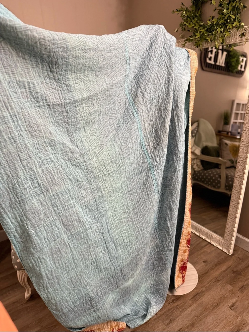 Handmade Twin 79”x51” Kantha Quilt